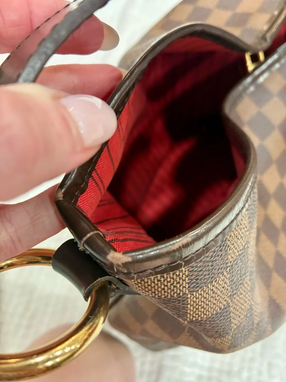 Louis Vuitton Graceful MM Damier Ebene Shoulder Bag Red Interior - Picture 7 of 15
